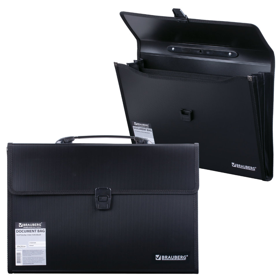 Папка портфель А4+ для документов пластиковая Brauberg 3 отделения 221389 , 